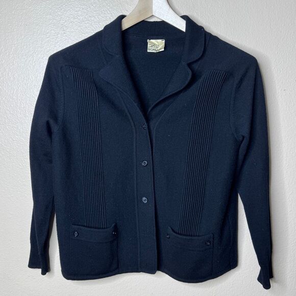 El Corte Ingles Sweater Women's Medium Black Cardigan Collared Knitted Wool Vntg - Picture 1 of 7